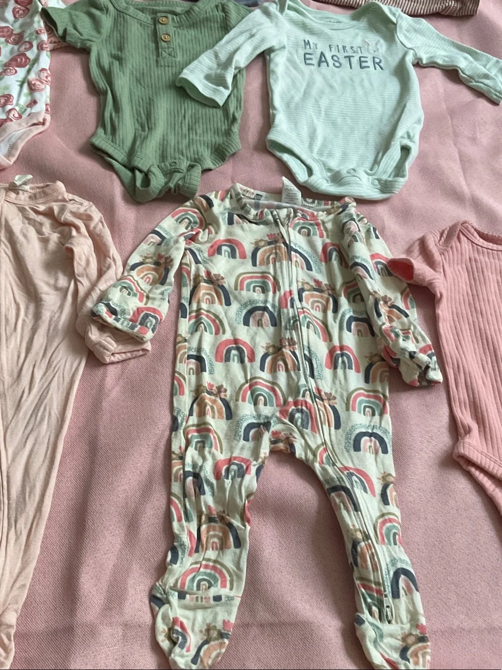 Carter's Pastel Pink, Mint Green & Rose Print Baby One-Piece Lot